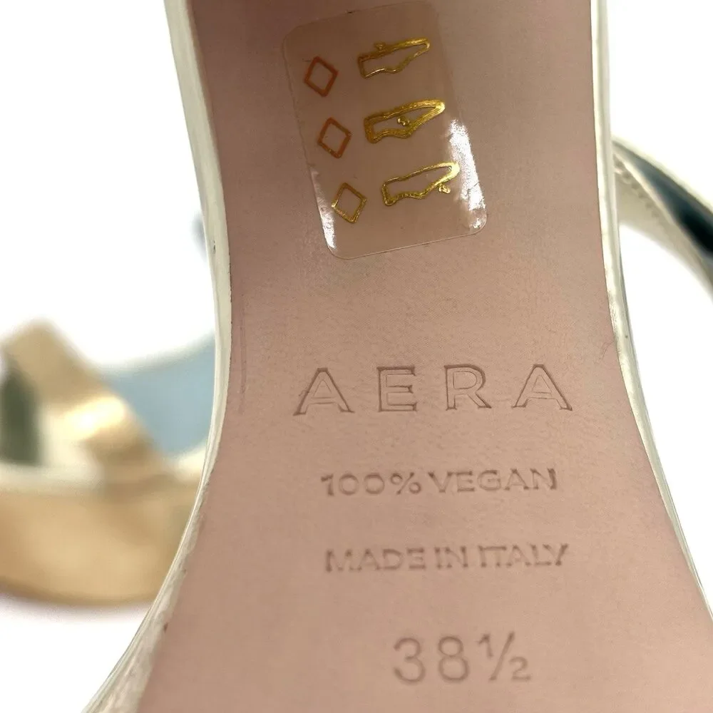 Aera Bianca Platform Block Heel Sandal Gold Python-Effect 8.5 Dust Bag/Box $395